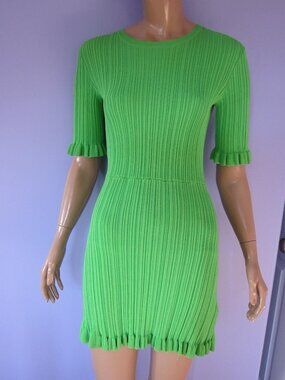 MAJE Rochasse Green Knit Ruffle Mini Dress Vert Bodycon NWT Summer Party